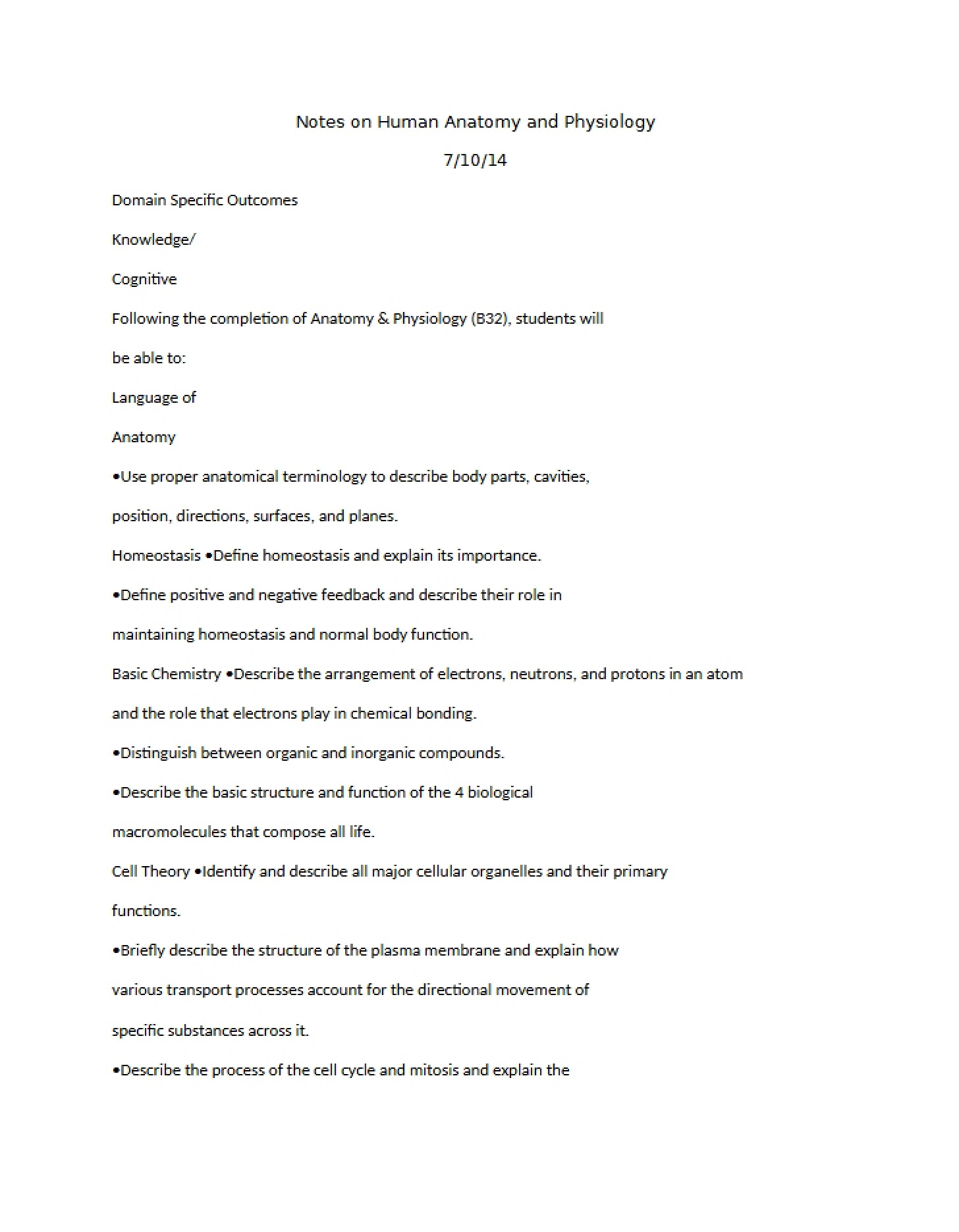 Human Anatomy and Physiology Notes