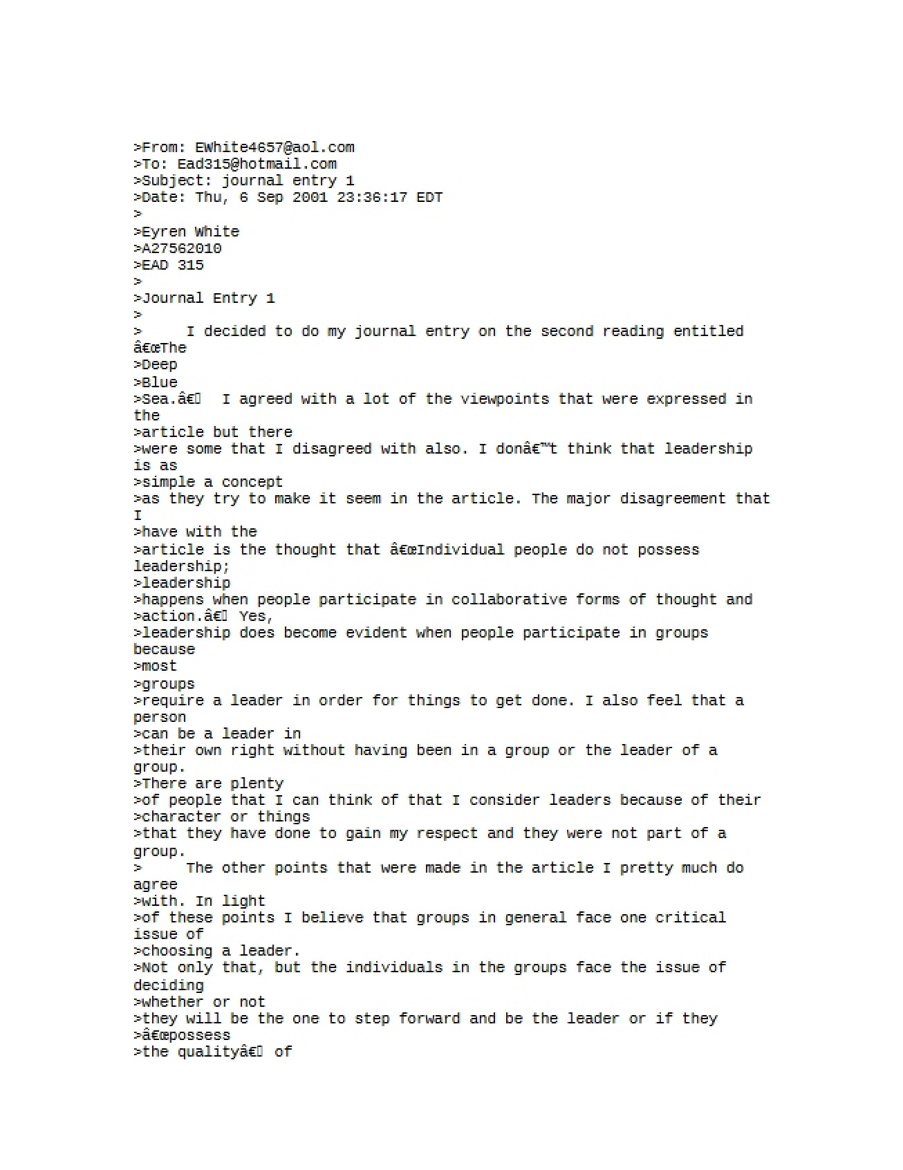 Journal 1 F.B. White