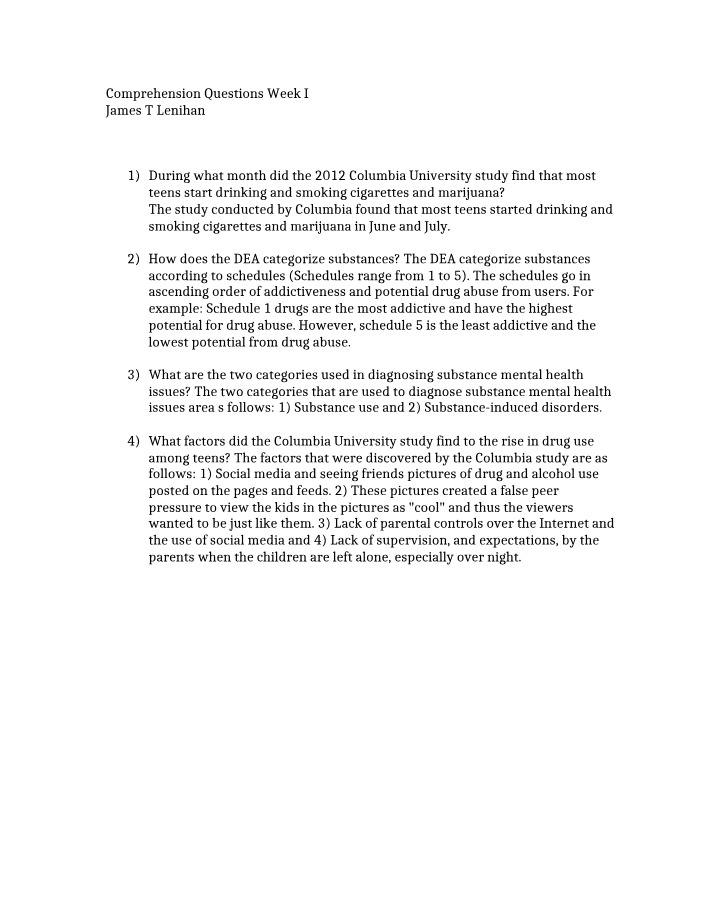 Week I Comprehension Questions