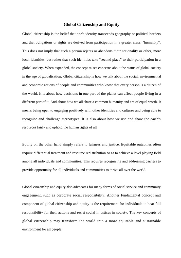 Global Citizenship and Equity - Promoting Fairness