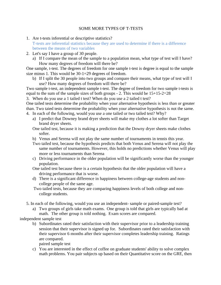 Types of T-Tests - Inferential and Descriptive Statistics