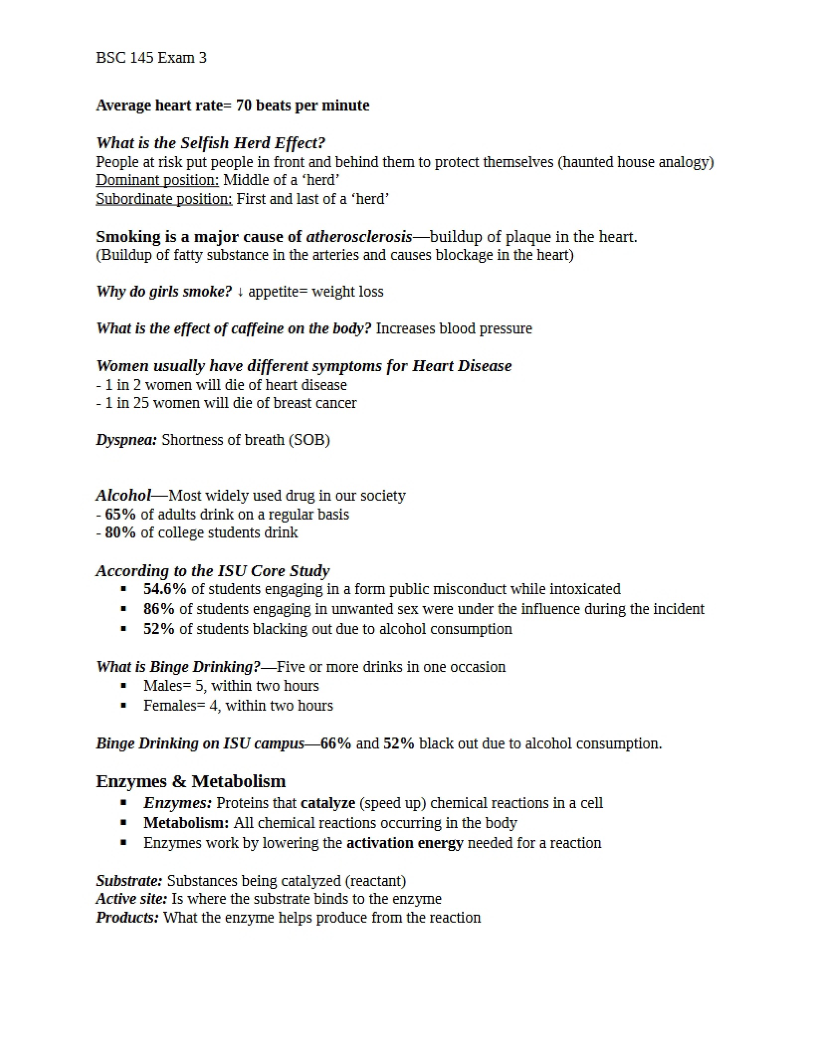 Study Guide for BSC Exam 3