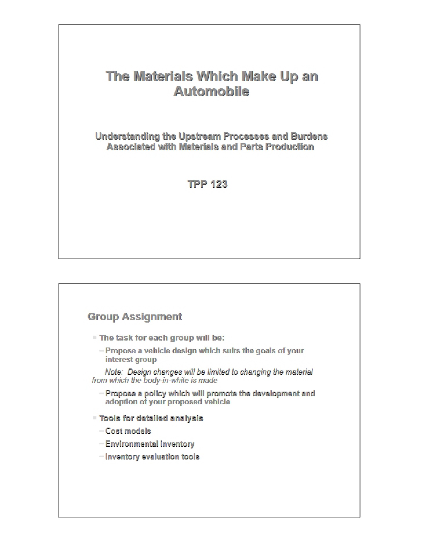 Automotive Materials Composition