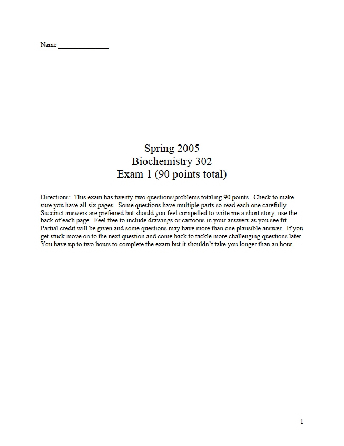 Biochemistry Exam 1