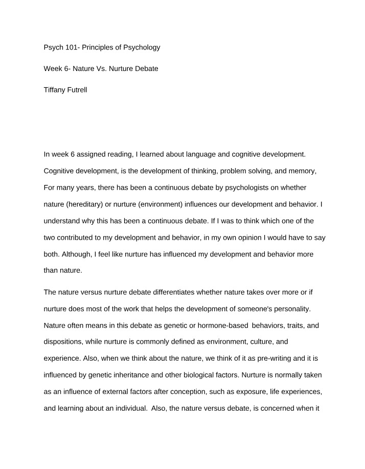 Nature Vs. Nurture Debate - Psych 101 Week 6