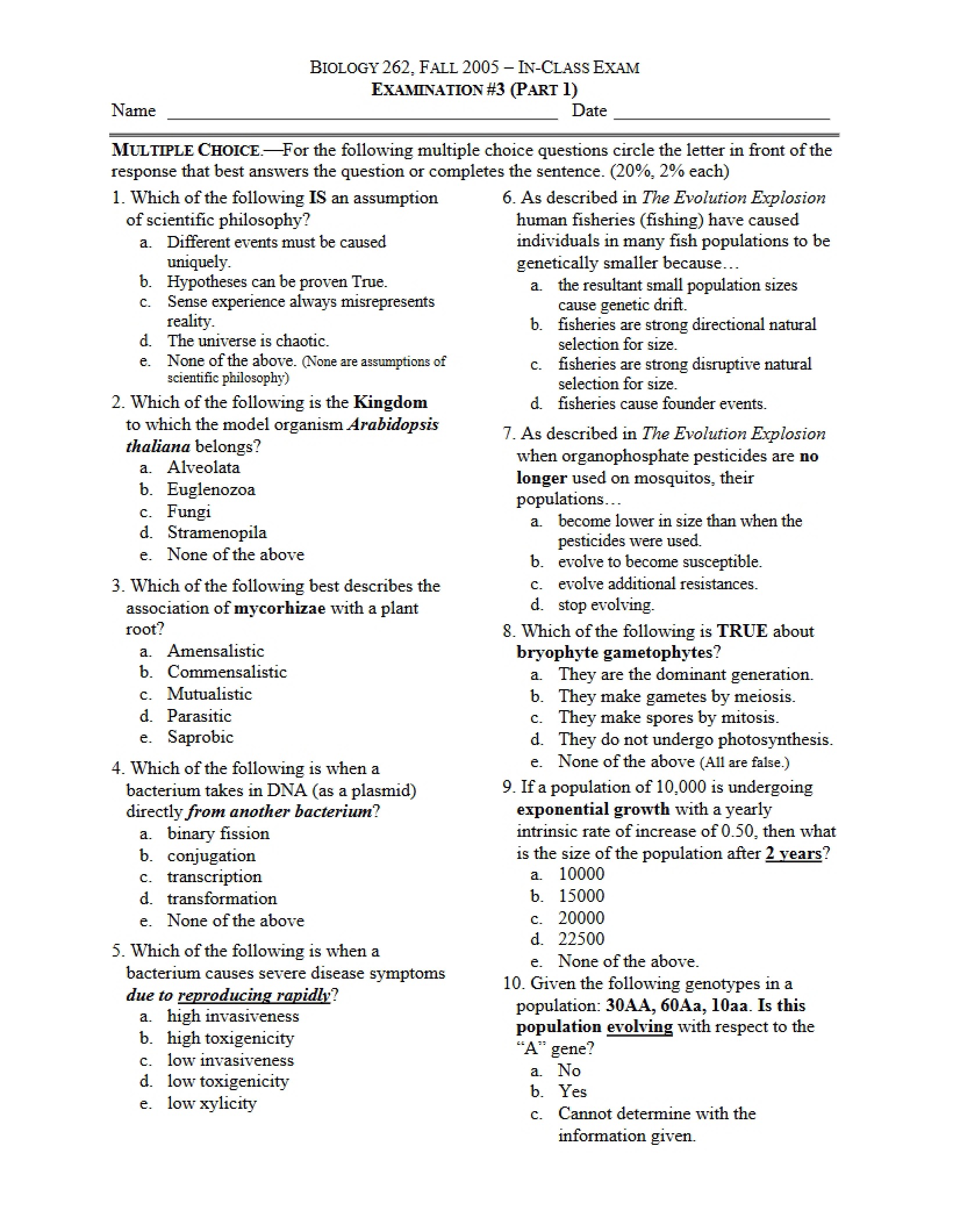 Examination for Principles of Biology (31)