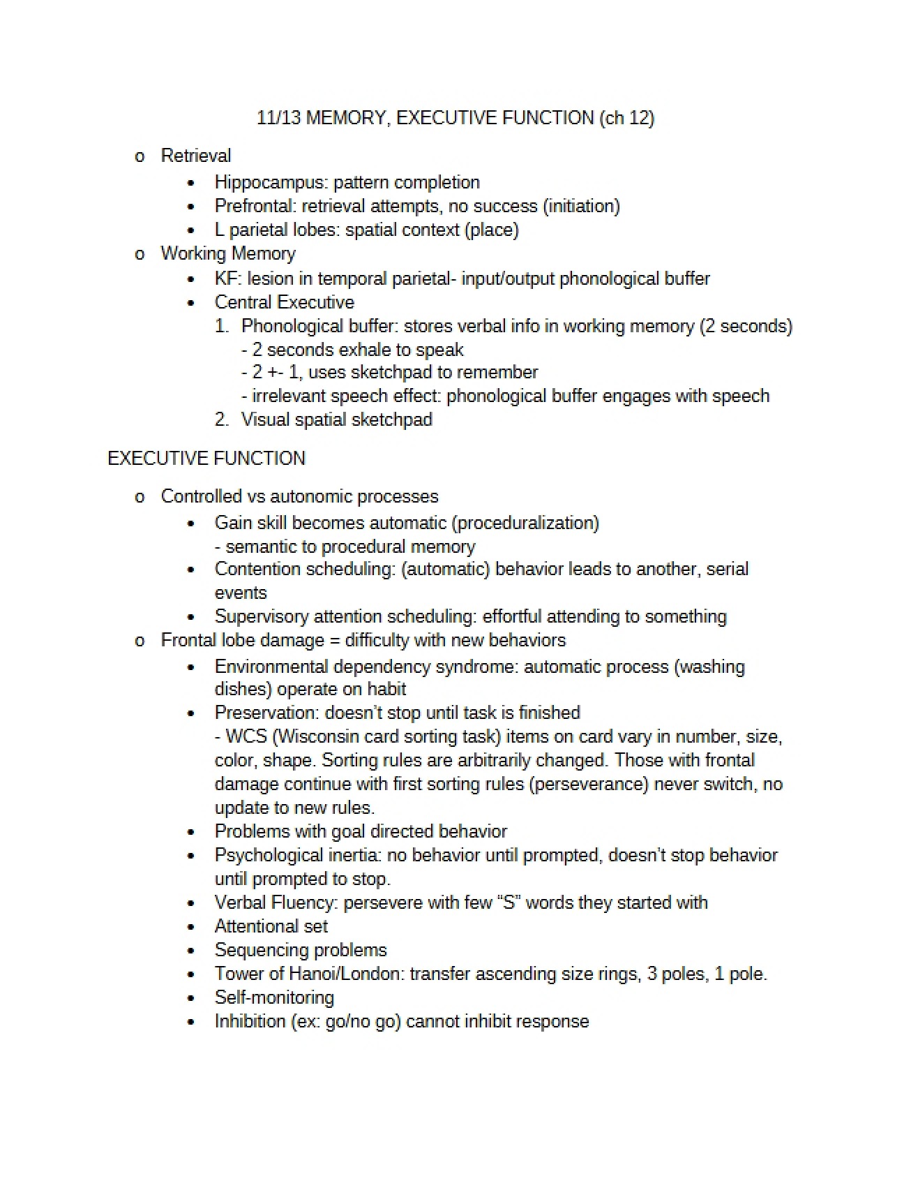 Memory and Executive Function (Chapter Twelve)