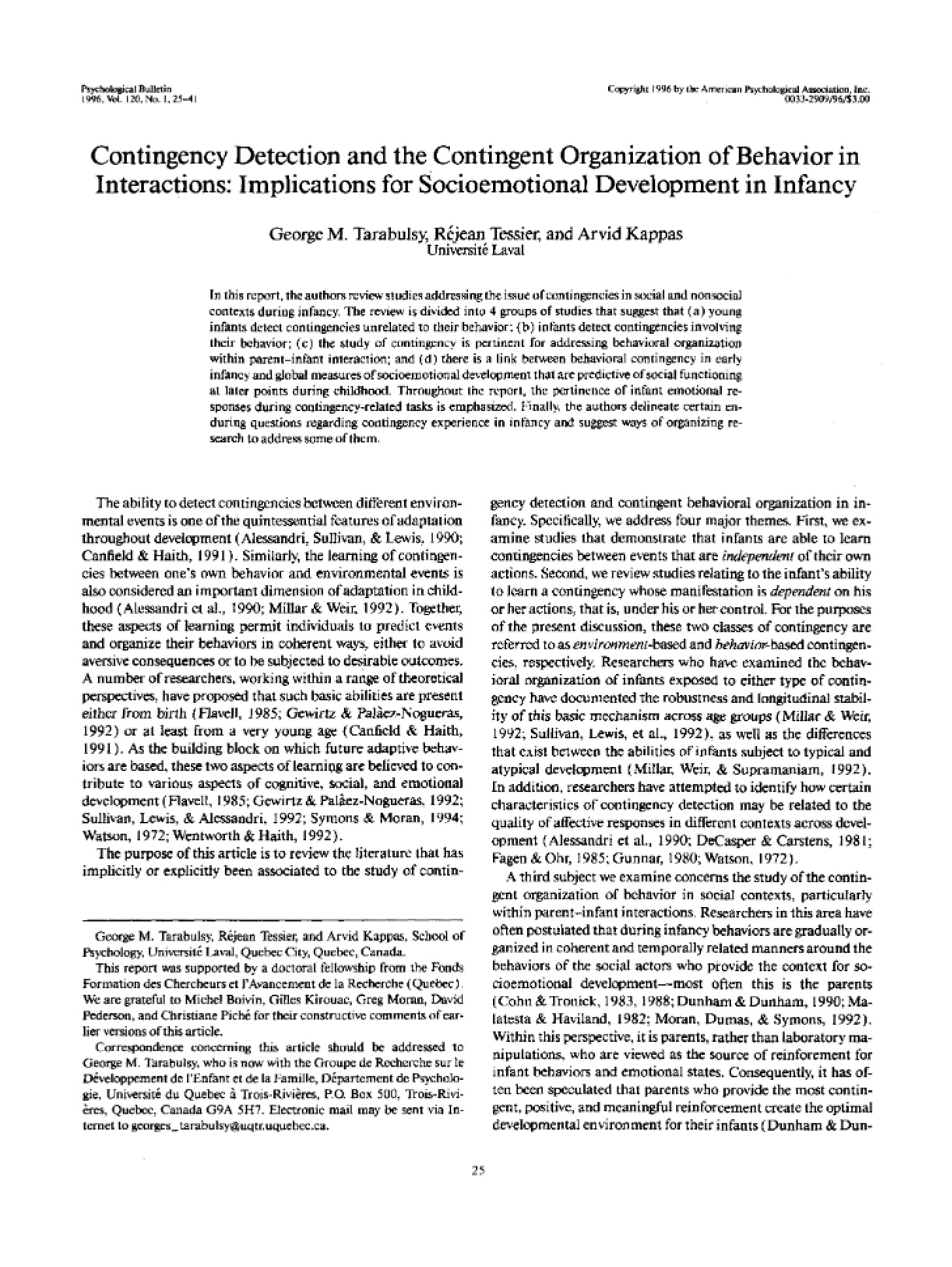 Interactions Contingent Behavior Organization and Contingency Detection
