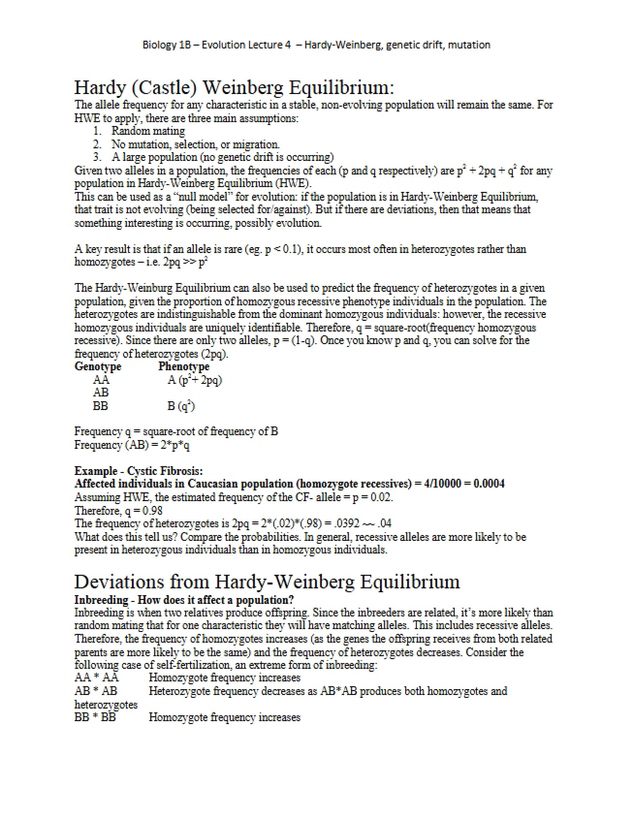 Equilibrium in Hardy-Weinberg