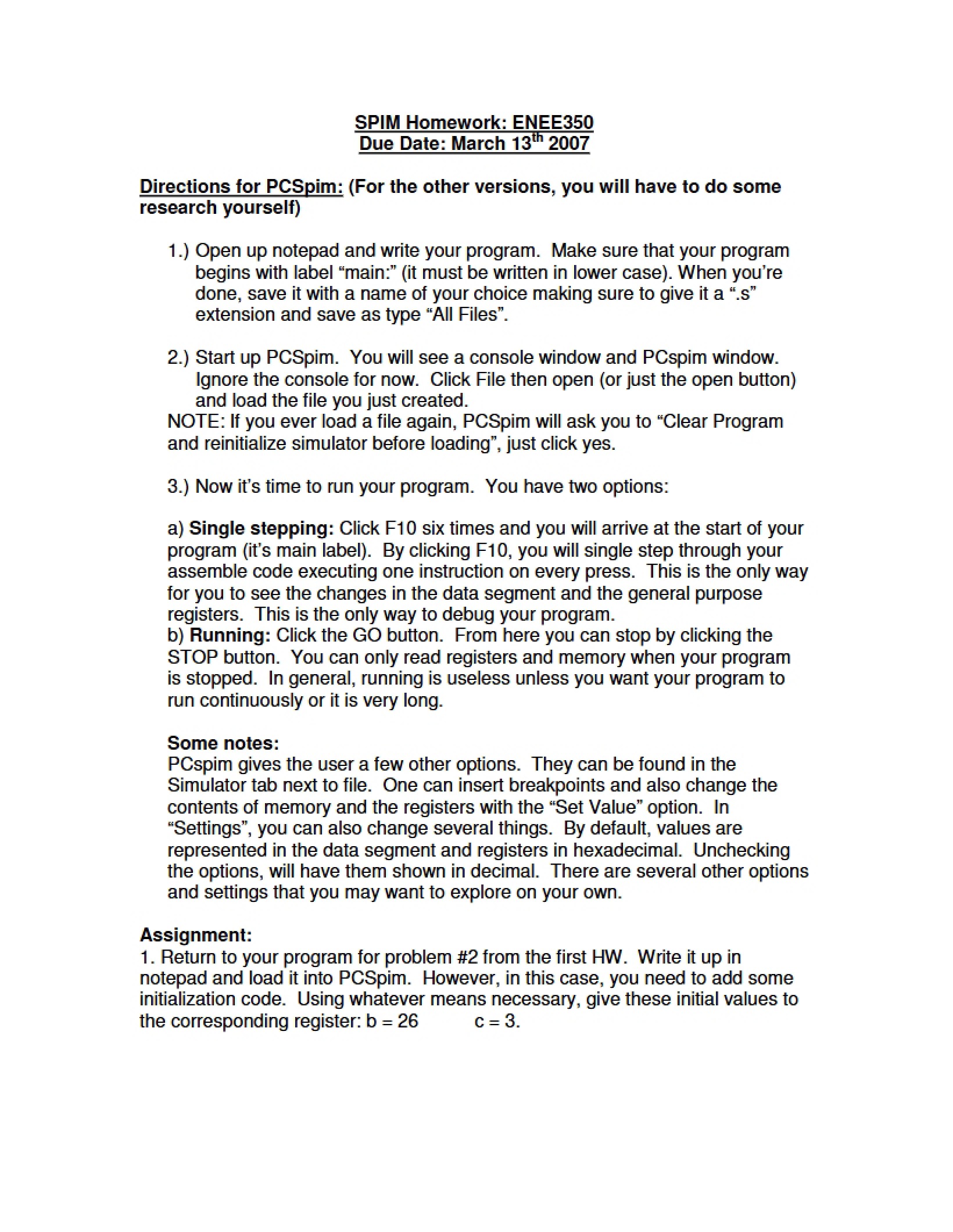 Assignment on SPIM