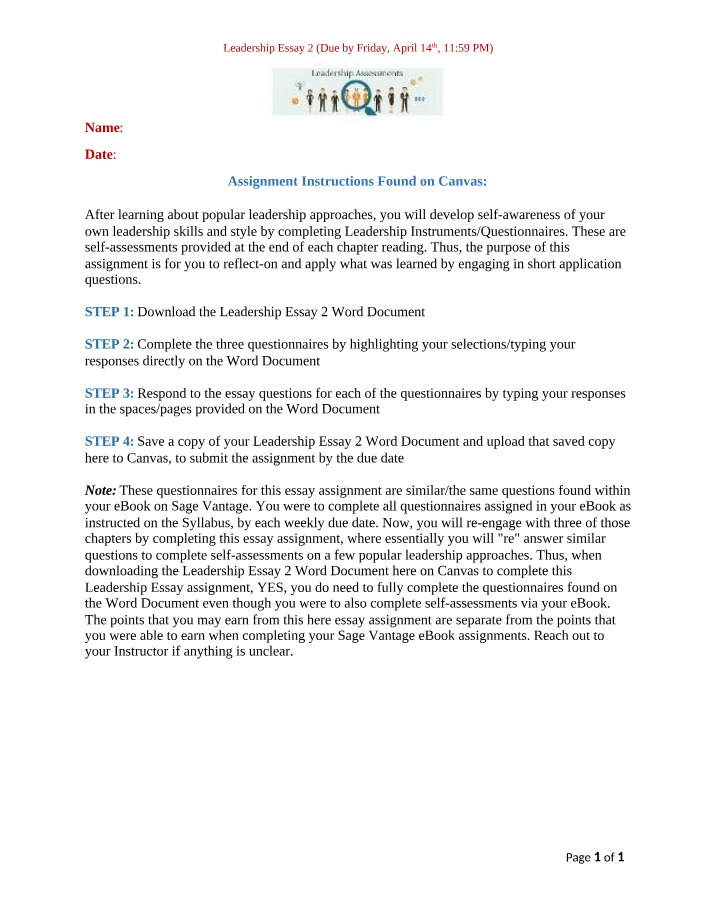 Authentic Leadership Skills - Self-Assessment and Essay