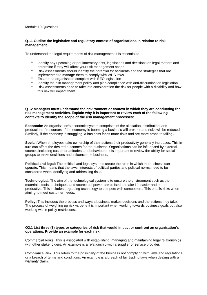 Questions for Module 10