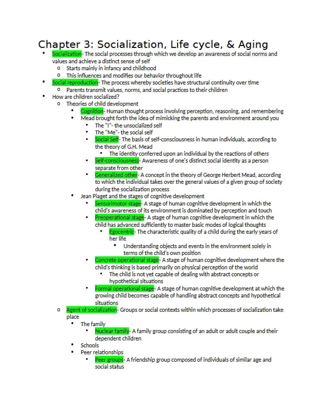 Aging, Life Cycle, and Socialization (Ch. 3)