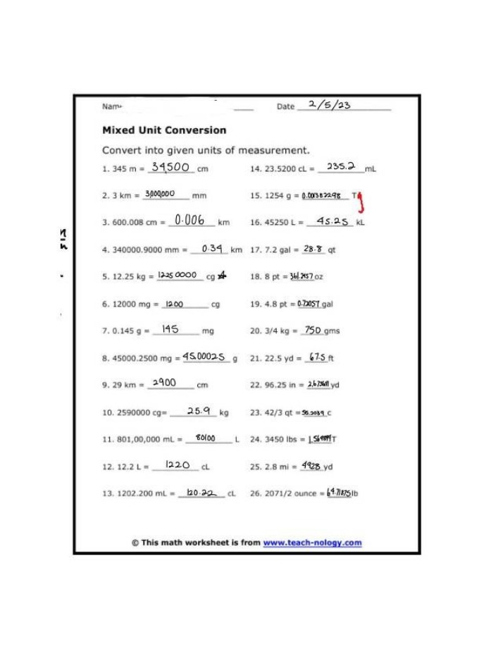 Worksheet on Mixed Unit Conversions