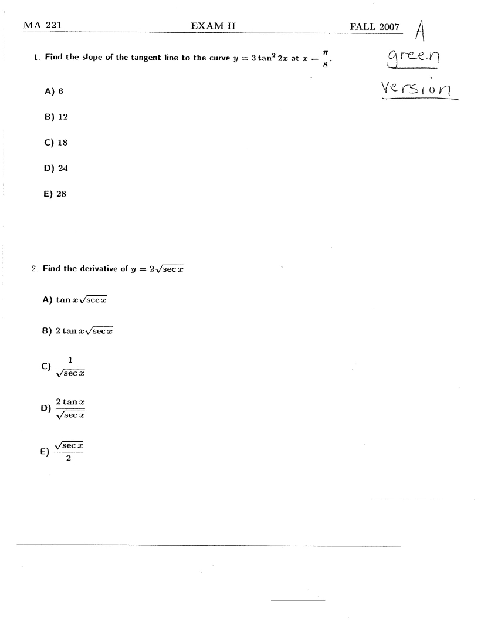 Tech Calc Exam 2