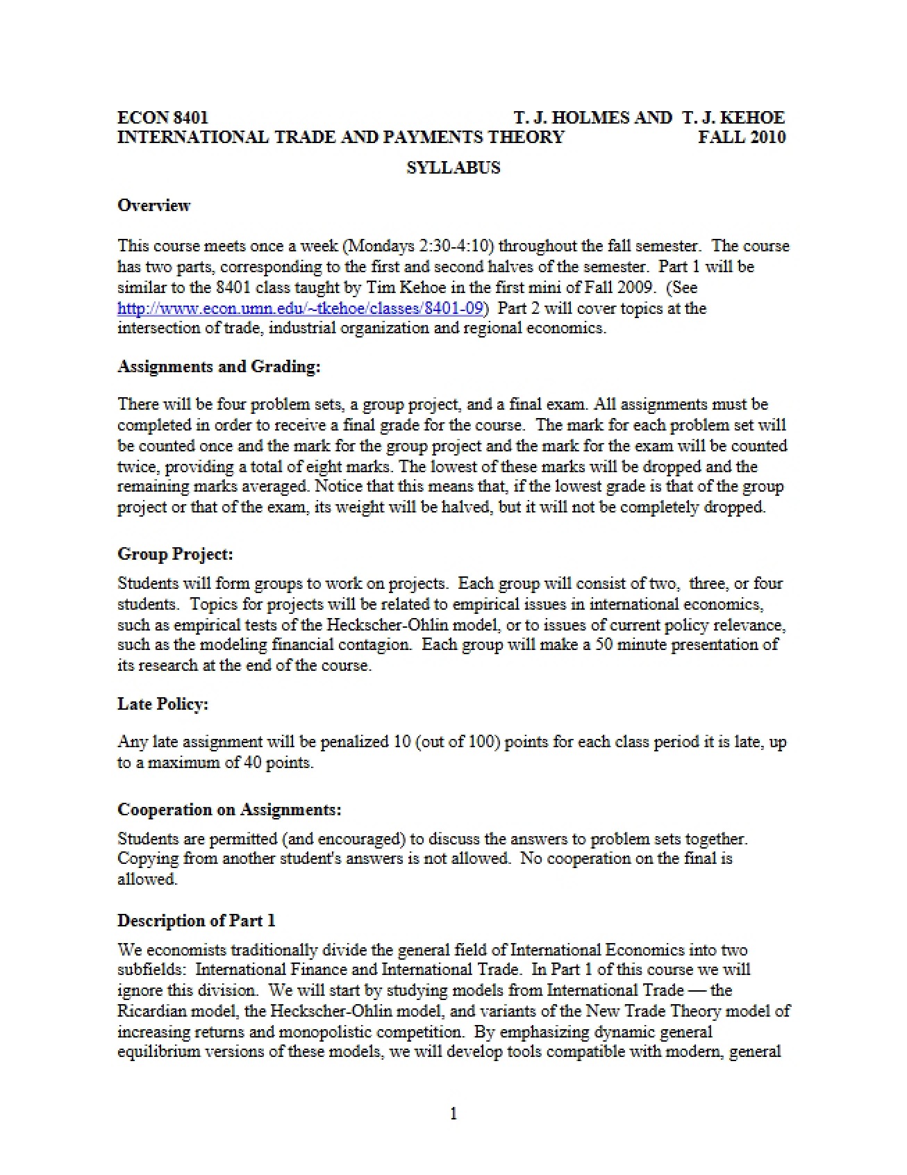 Course Syllabus International Trade