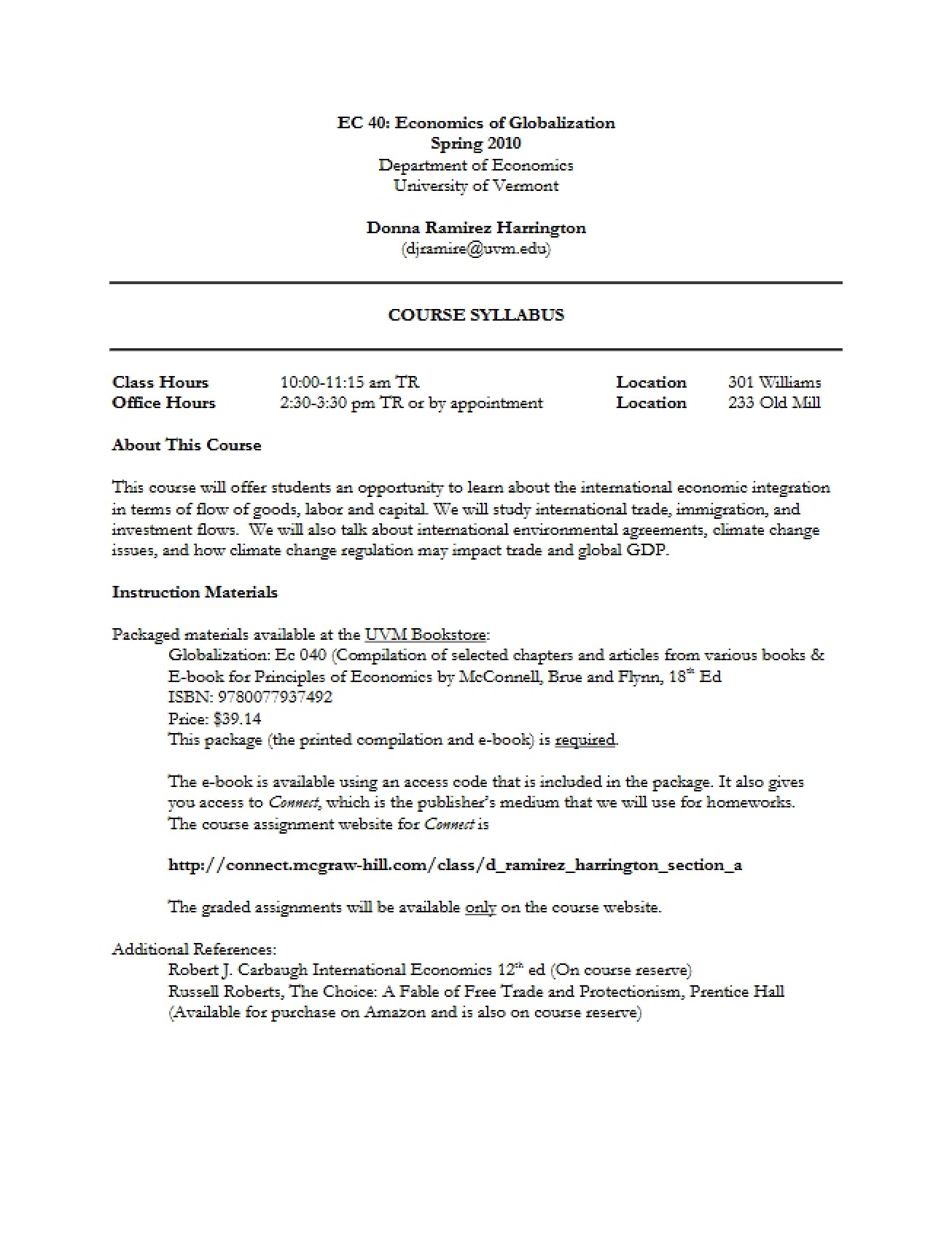 Economics of Globalization Syllabus