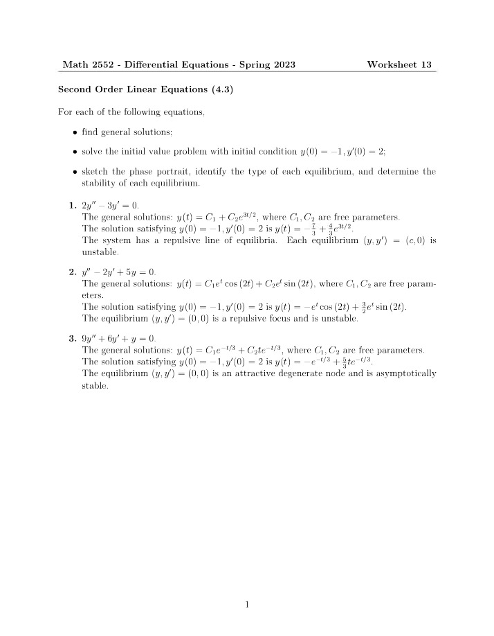MATH 2403 Worksheet 13 Solutions