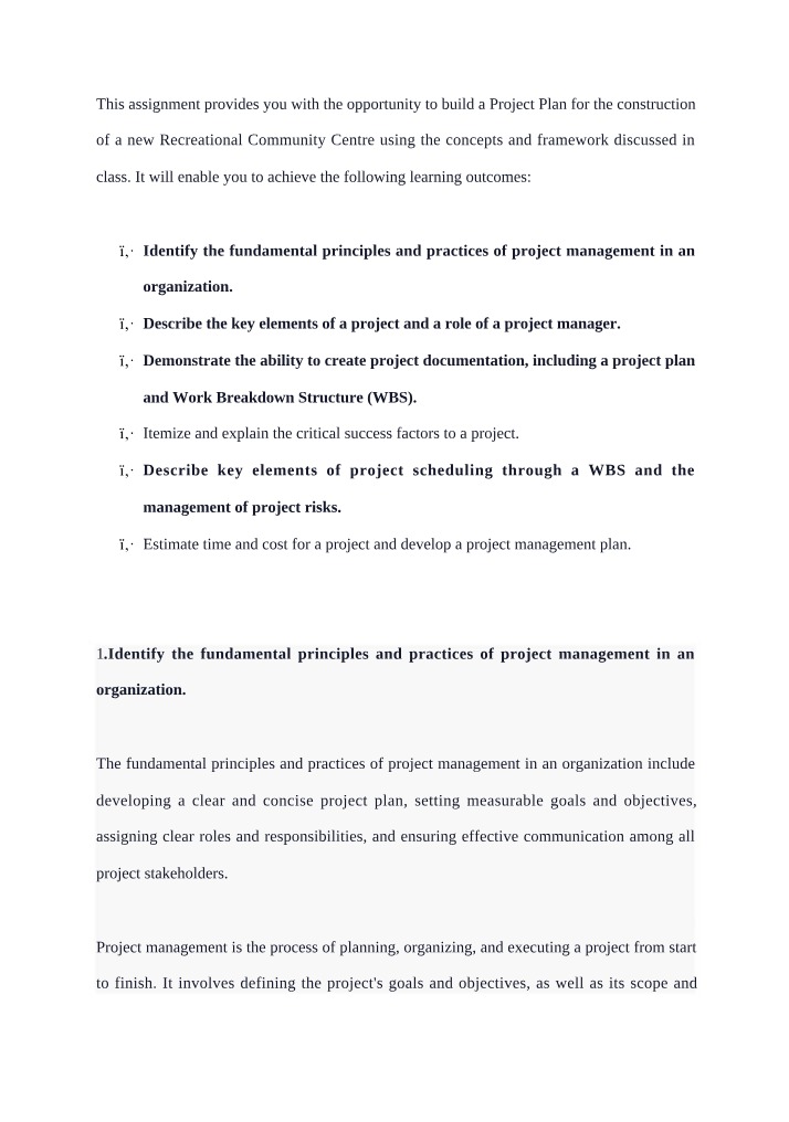 Project Plan for a New Recreational Community Centre