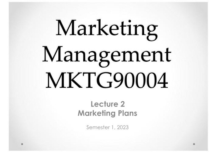 Marketing Plans - Lecture 2