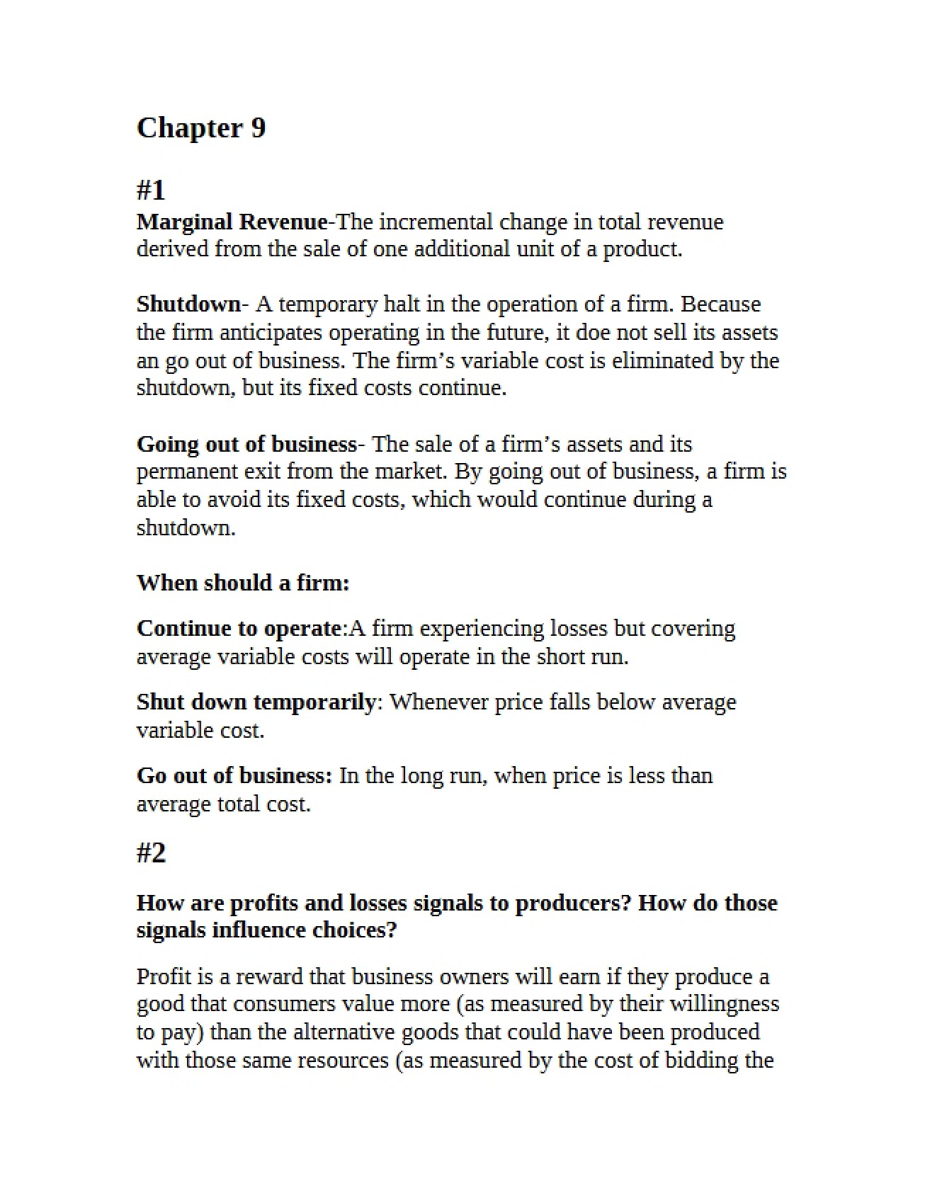 Understanding Marginal Revenue from Chapter Nine