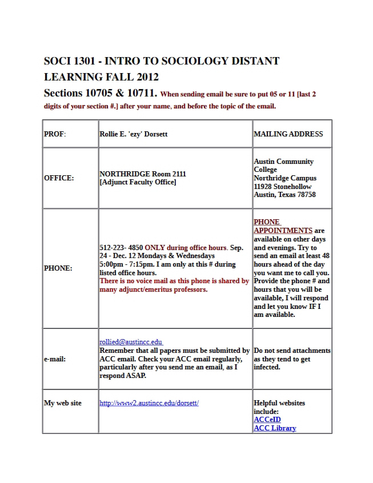 Sociology 1301 Syllabus