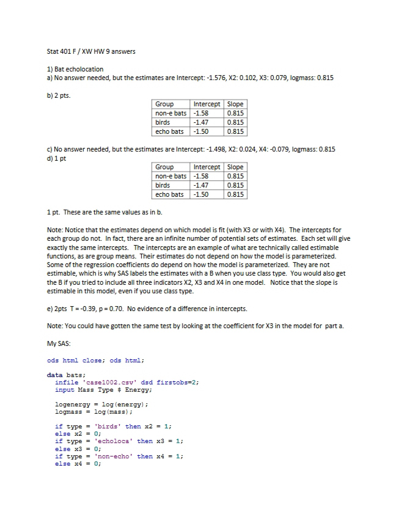 Answer Key for the Ninth Homework in Statistical Methods