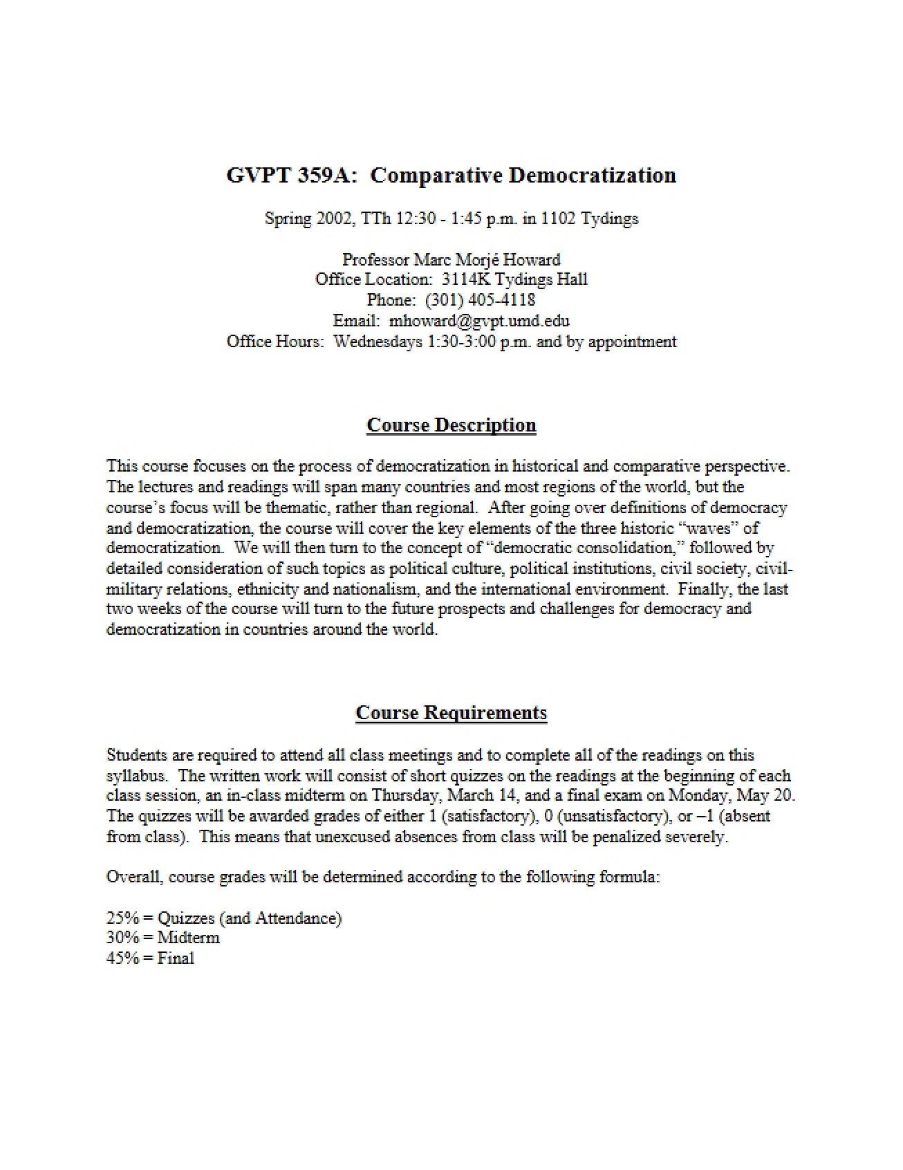 Comparative Democratization Course Syllabus