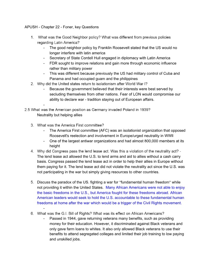 Key Questions for Chapter 22
