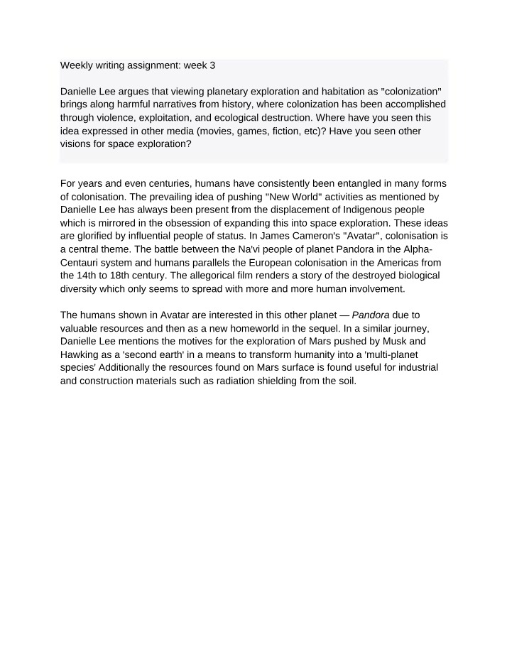 Week 3 Writing Assignment