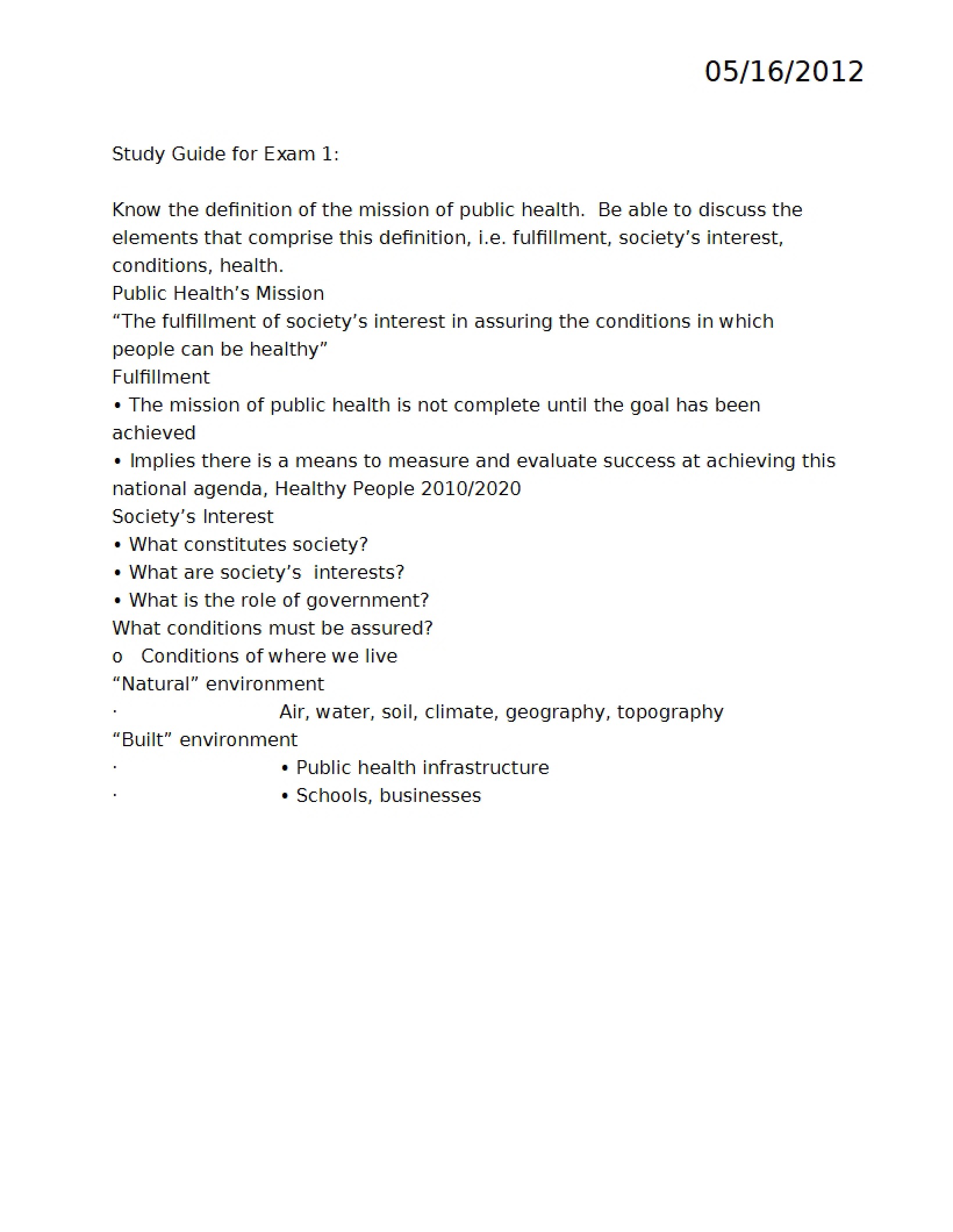 Exam 1 Preparation Guide