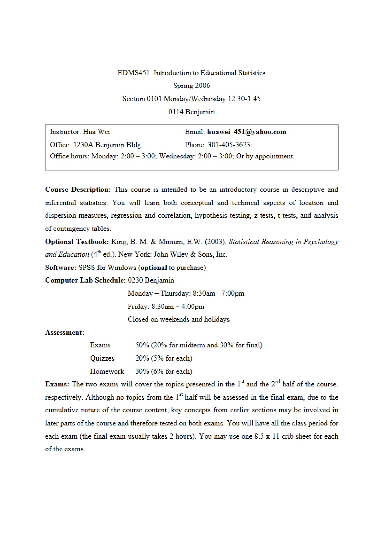 Course Outline for Stats