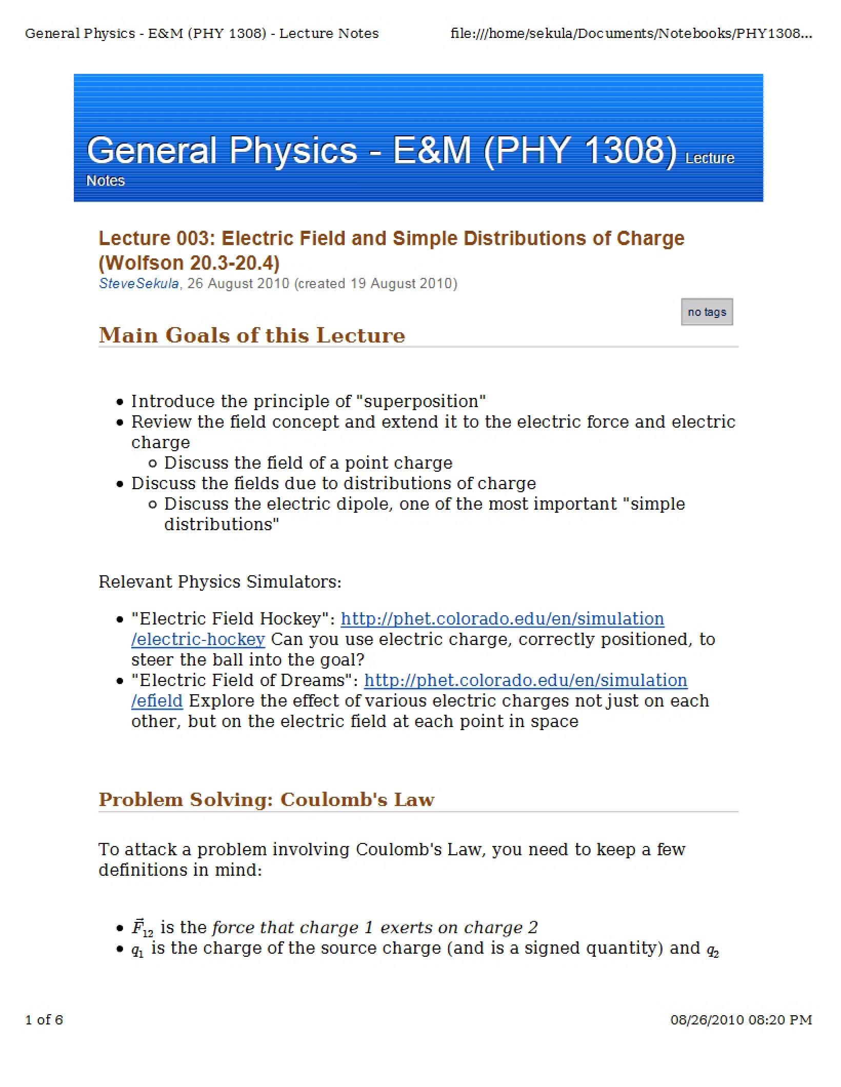 Electric Fields and Simple Charge Distributions