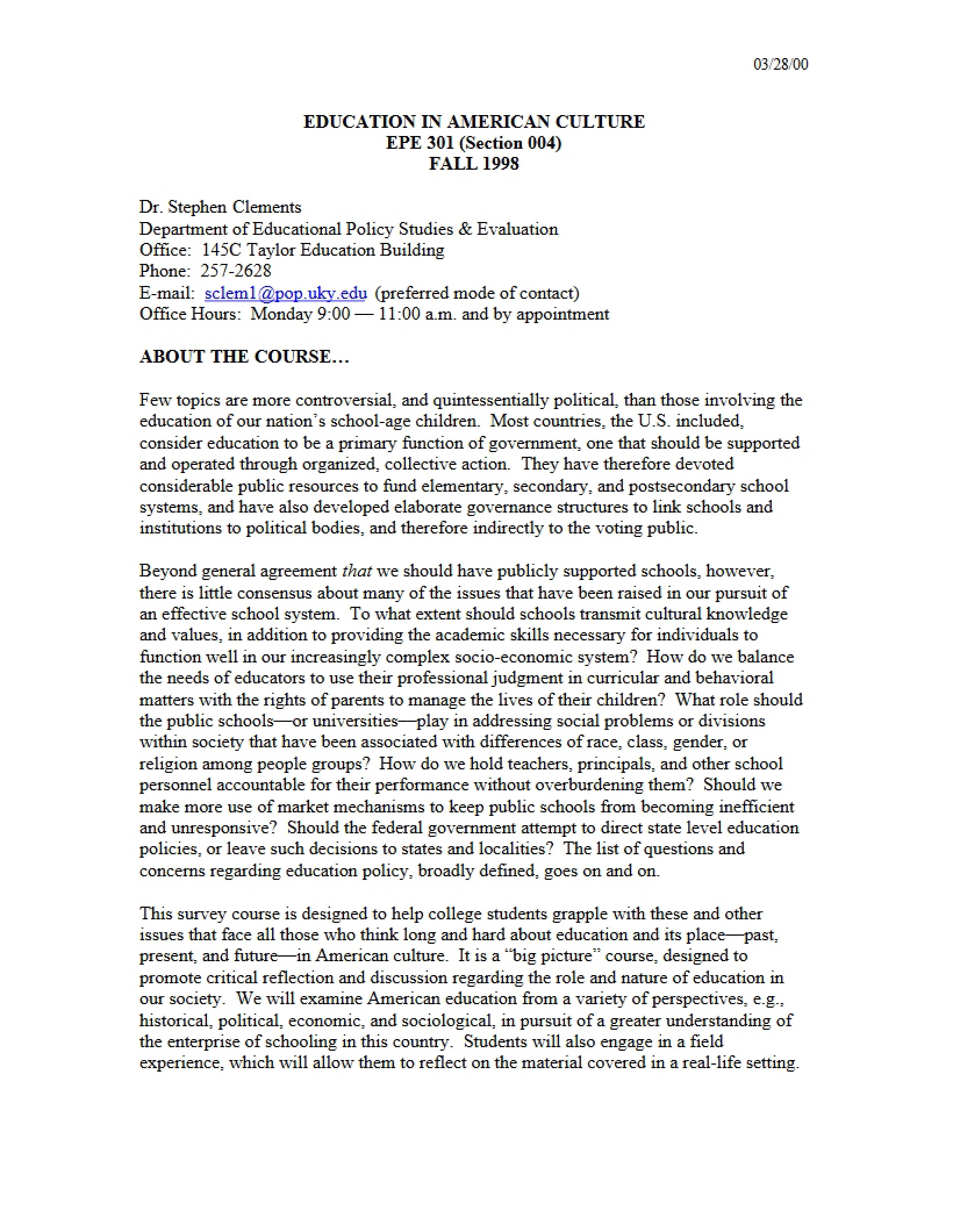 Syllabus for EPE 301