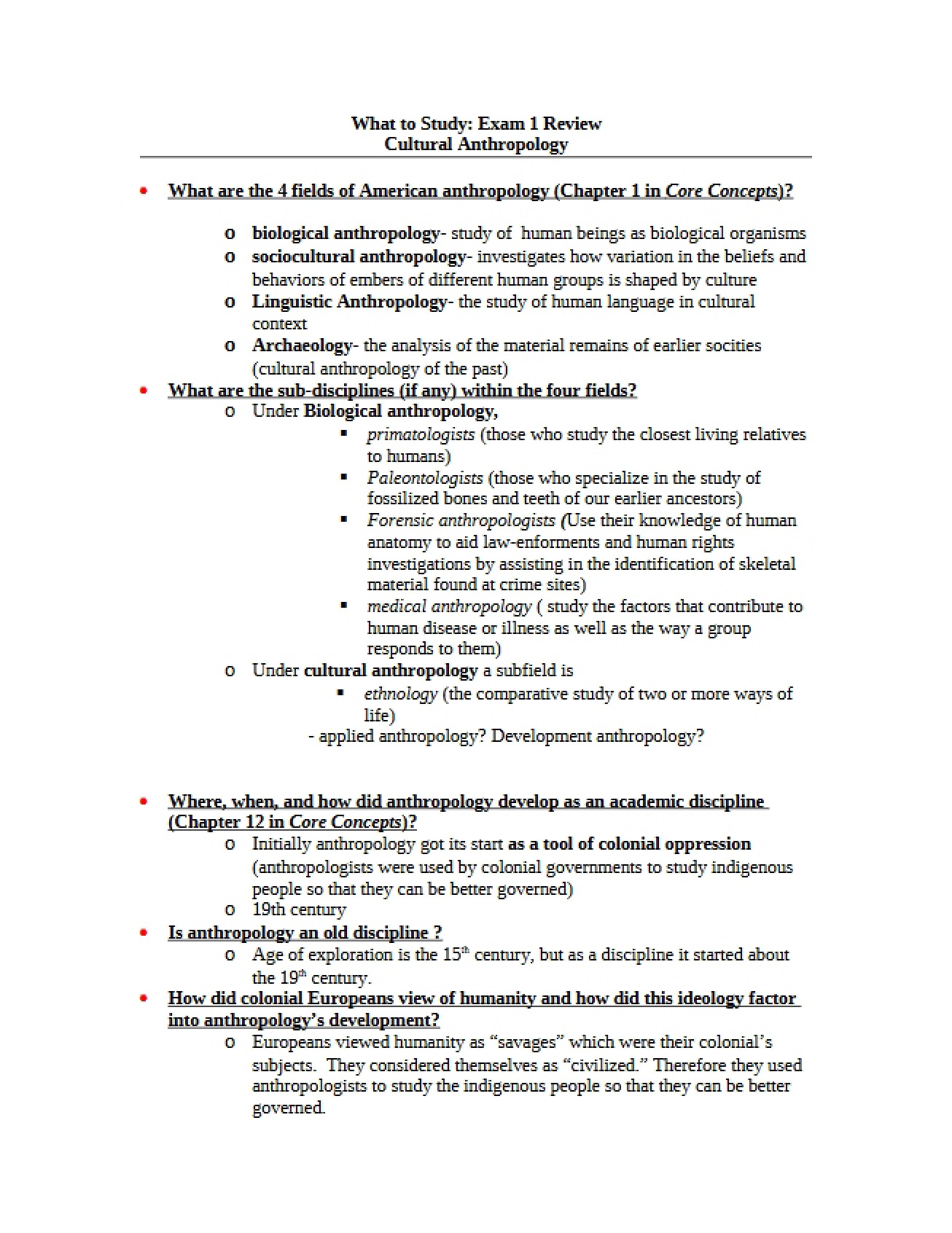 Exam 1 Review