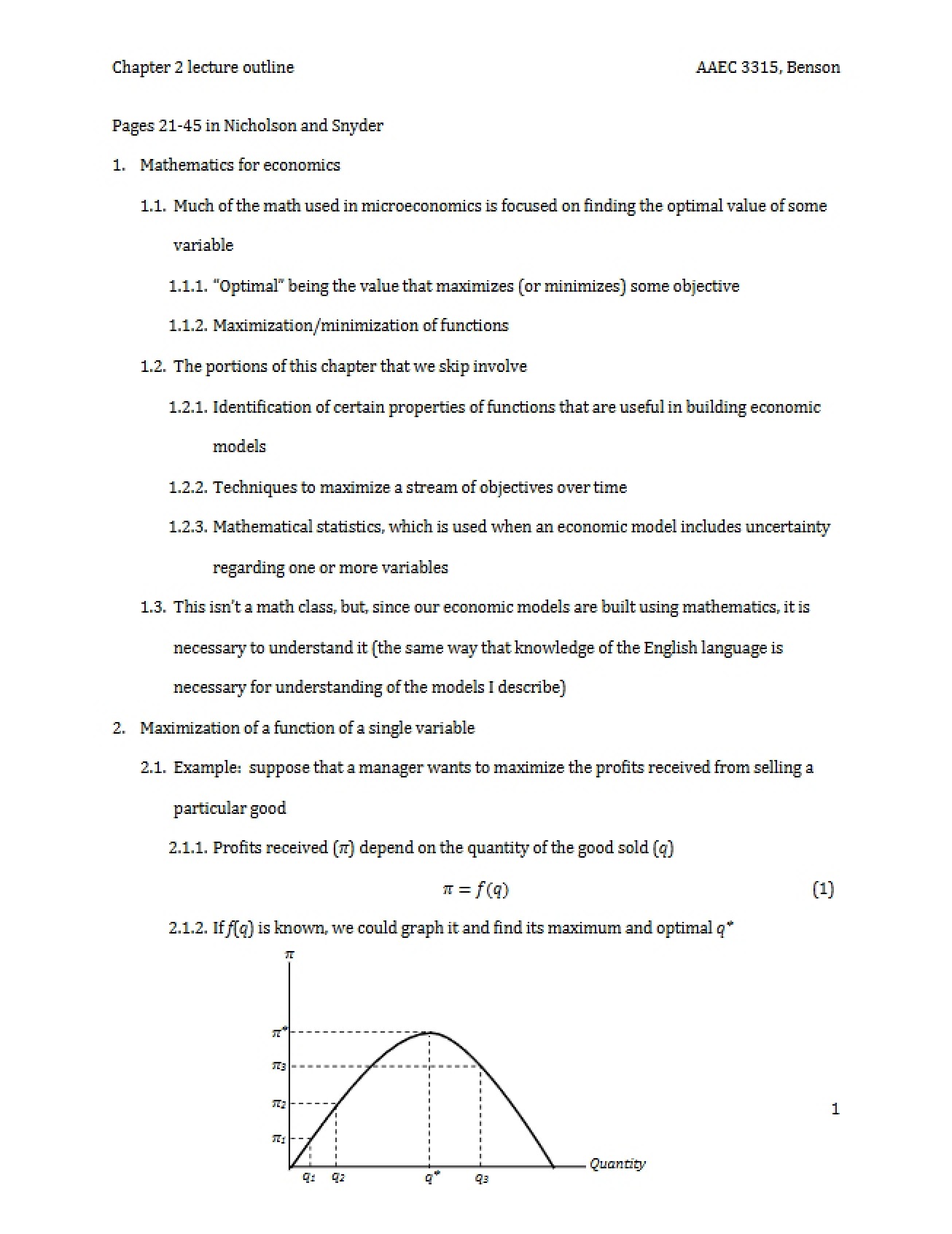 AAEC 3315 Chapter 2 Lecture Outline - 18 Pages