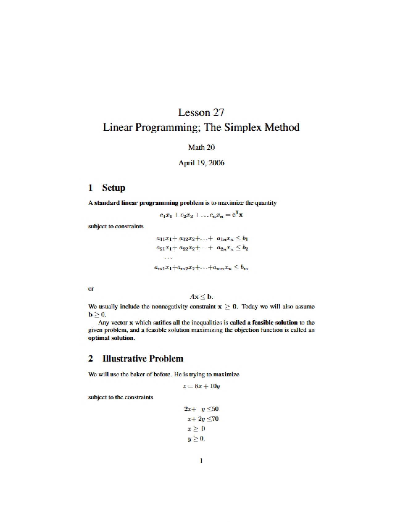 Lessons in the Simplex Method