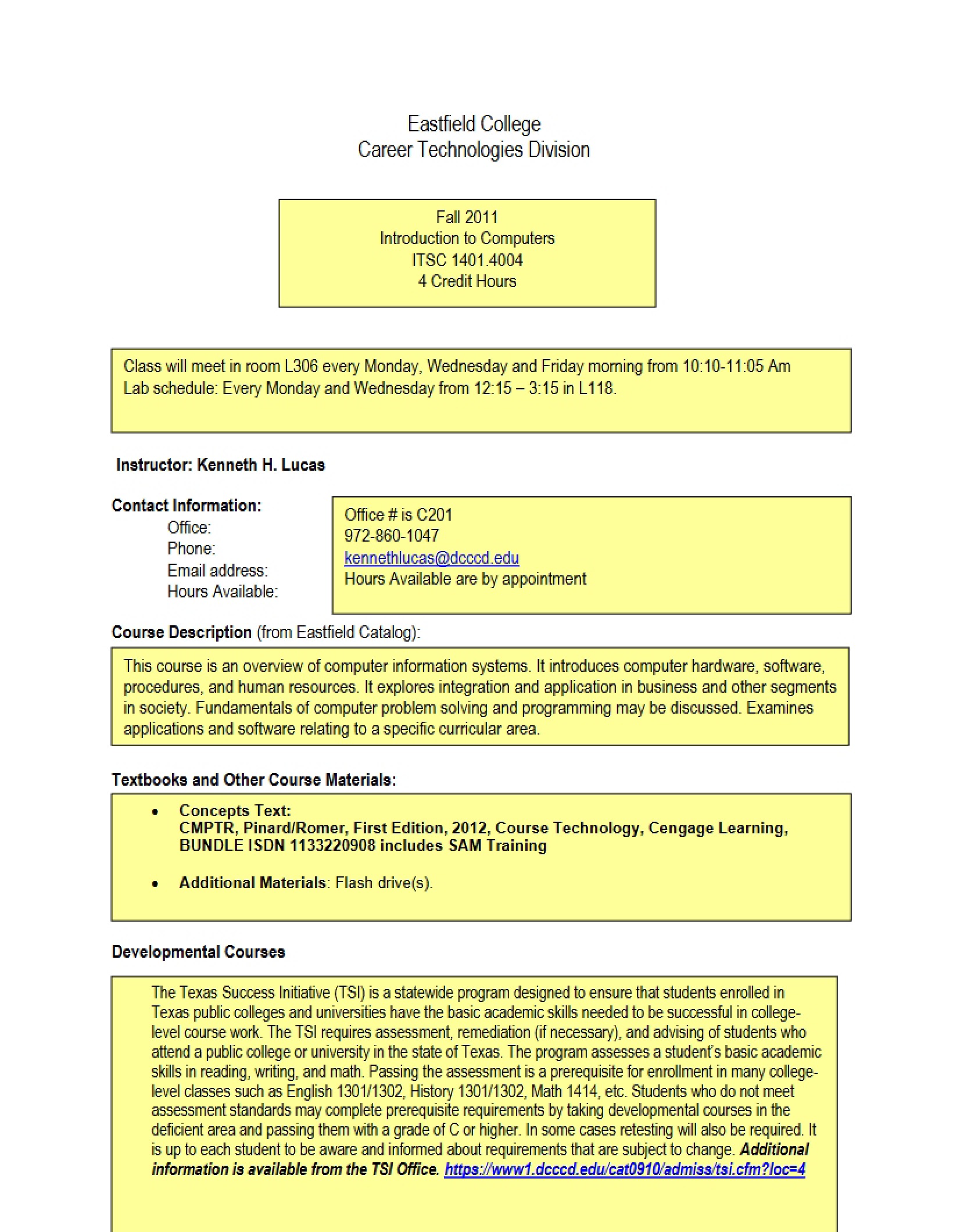 Syllabus for Introduction to Computers - Introduction to Computers