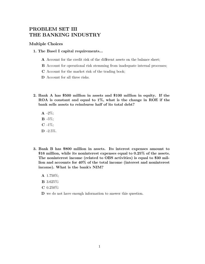 Banking Industry and Basel I Capital Requirements