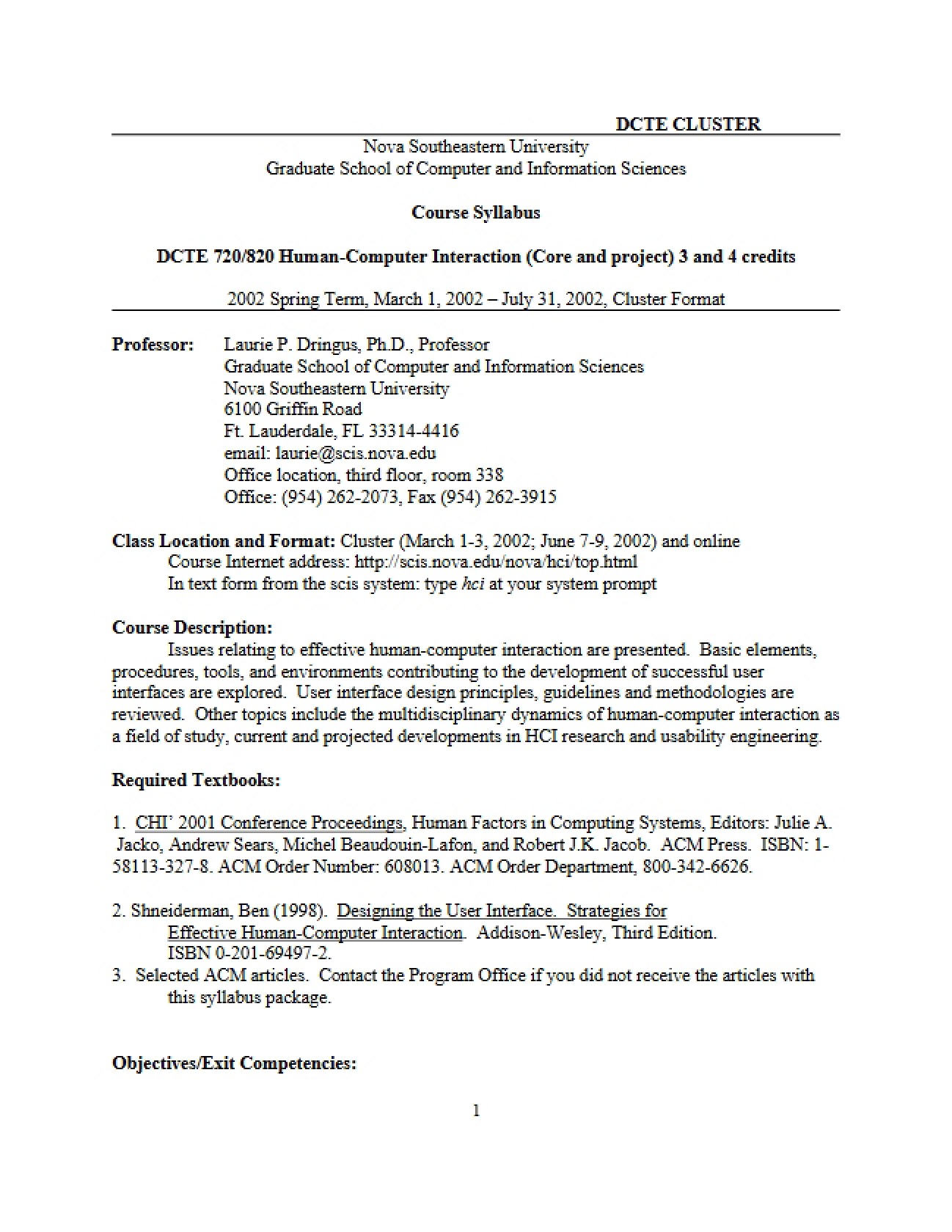 Human-Computer Interaction Syllabus