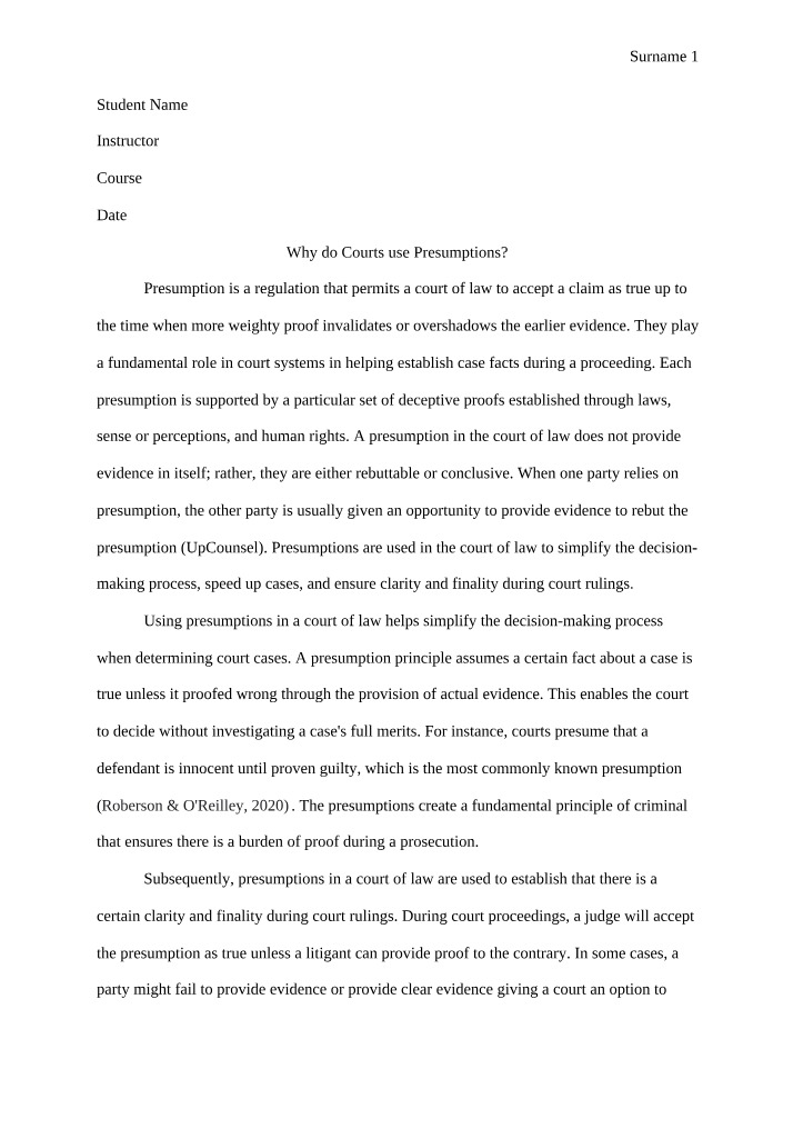 BUS115 - Presumptions