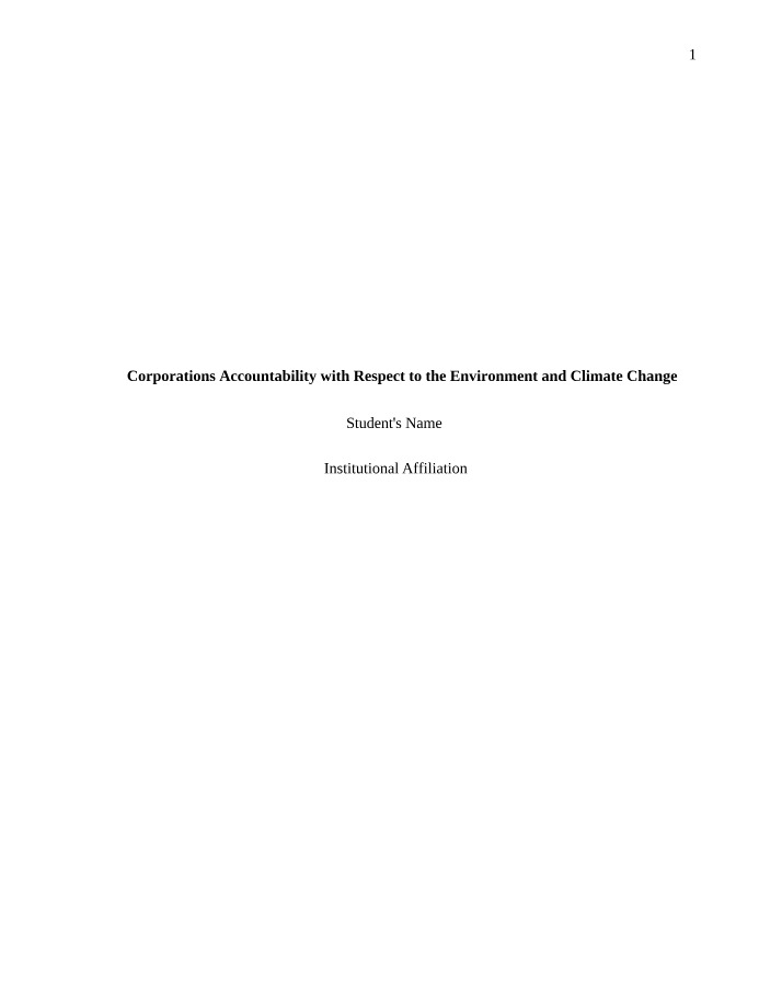 Enhancing Corporate Accountability - Environment and Climate Change