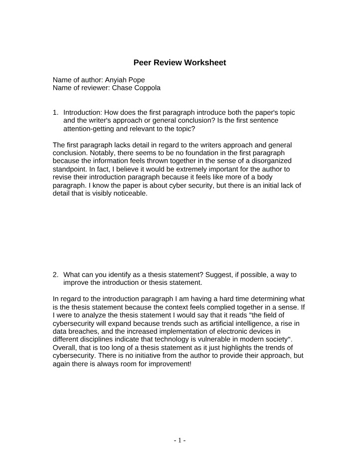 Peer Review - Course Worksheet
