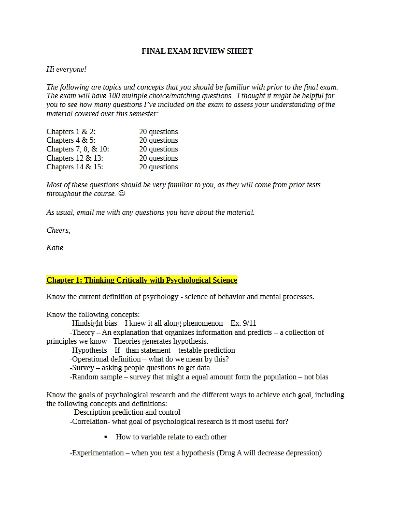 Review Guide for Final Exam