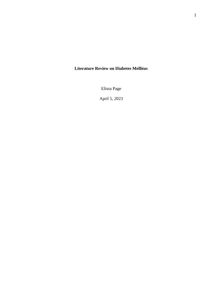 Literature Review - Diabetes Mellitus
