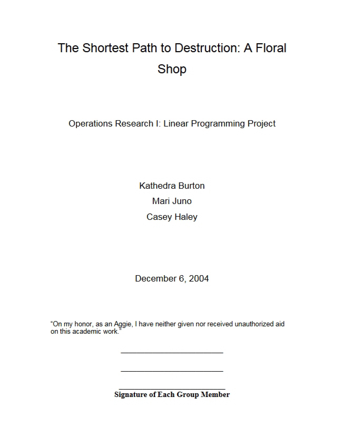 Report on the Three Musketeers Project