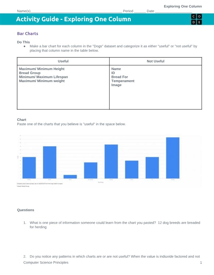 Activity Guide for Exploring One Column