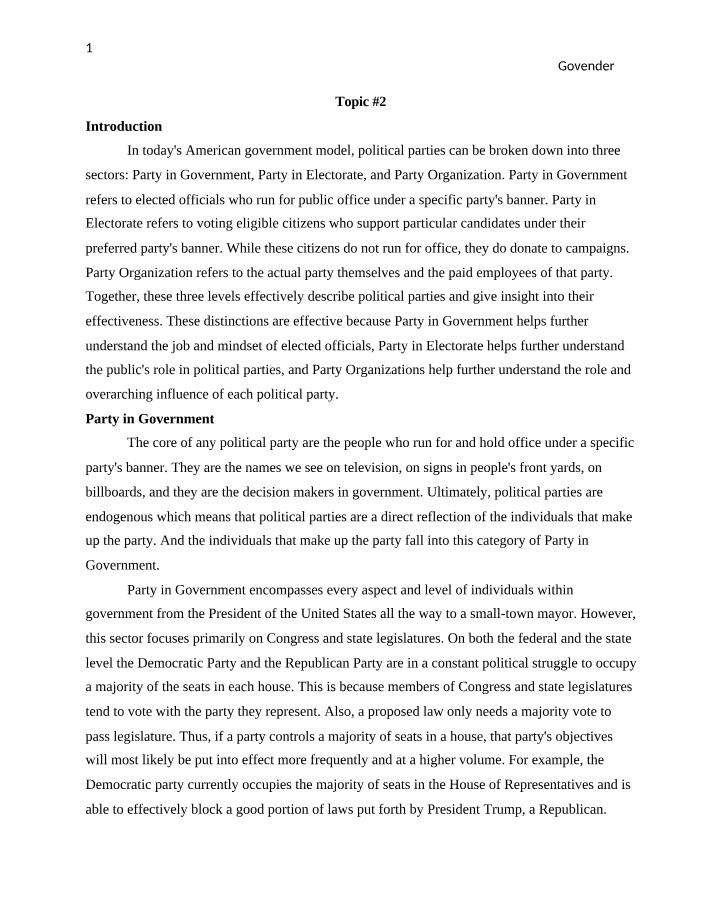 Political Parties - Party in Government