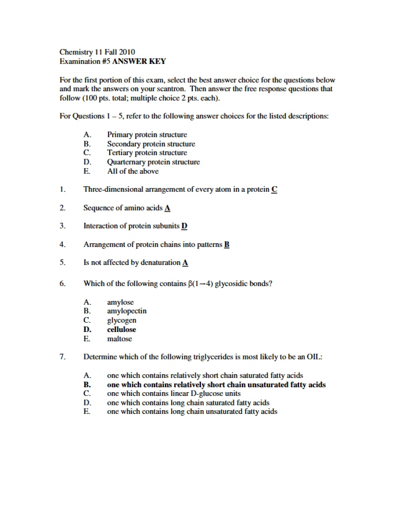Answer Key for Chemistry M11
