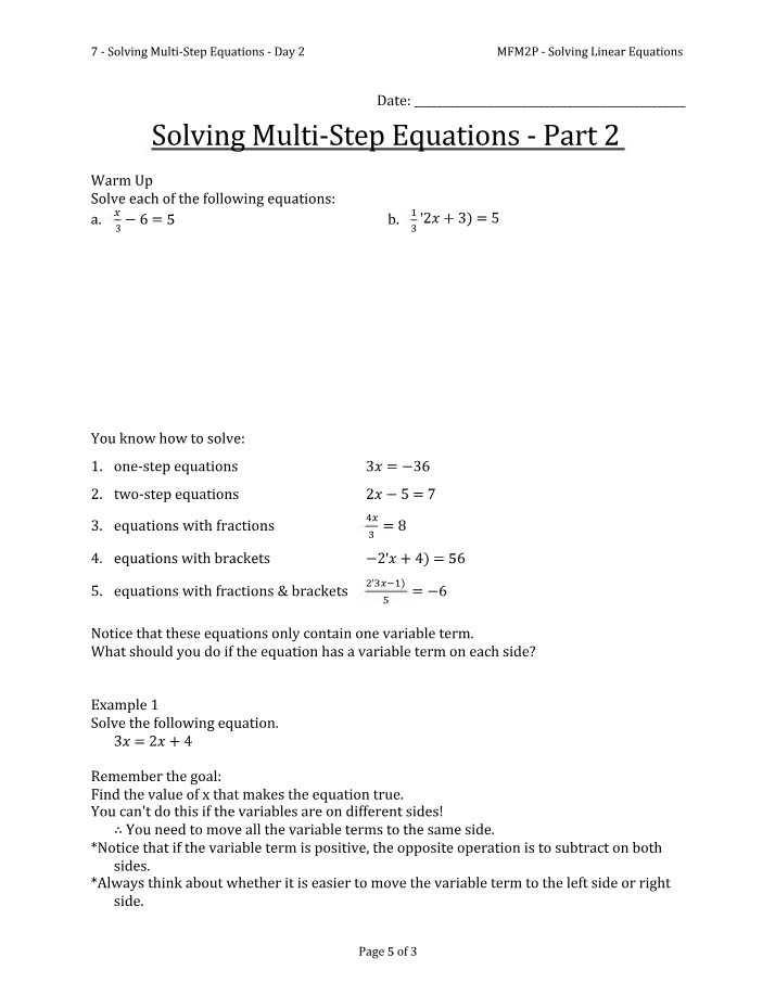 Multi-Step Equations - Part 2 Strategies and Examples